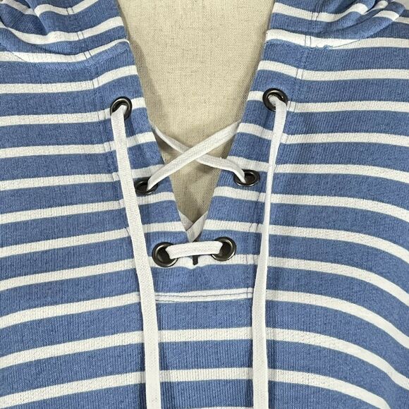 Style & Co X-Large Hooded Sweatshirt 3/4 Sleeve Lace-Up Neck Hi-Low Striped - Picture 2 of 9